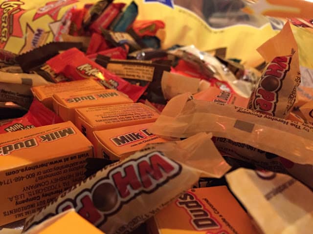 Assorted Halloween candy for making Fall Fun Treat Bags