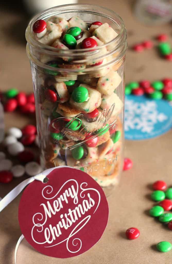 Holiday Shortbread Cookie Bites Recipe makes cute little cookies that make a wonderful gift or part of a holiday party spread. Add these to your list of top Christmas cookie recipes! | Free Printable Holiday Gift Tags | #Printables #FreePrintables #FreeChristmasPrintables #ChristmasGiftTags #GiftTags #Christmas #ChristmasCookies #Shortbread #Sprinkles