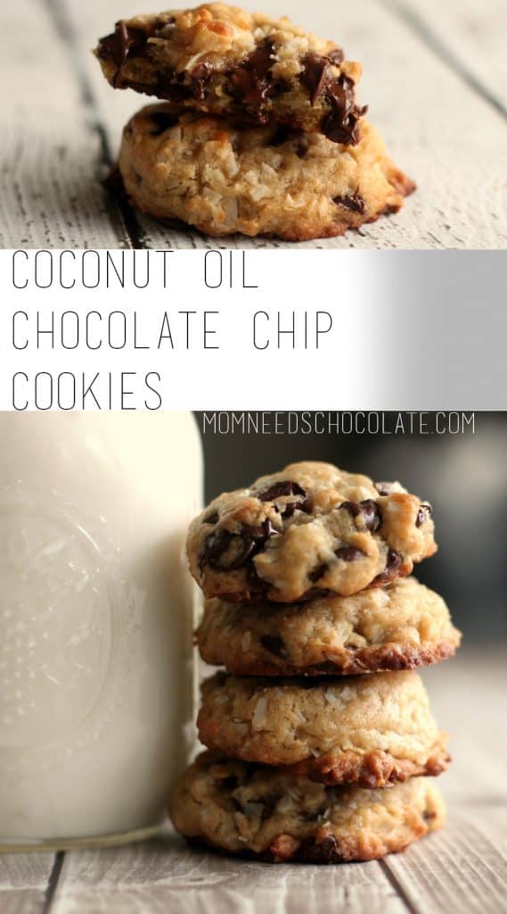 Coconut Oil Chocolate Chip Cookies are filled with rich chocolate chips and come out of the oven slightly crisp around the edges while staying perfectly moist and fluffy. Whip up a batch and eat them warm with a glass of ice cold milk. #CoconutOil #Chocolate #ChocolateChip #ChocolateChipCookies #Coconut #MomNeedsChocolate #Cookies