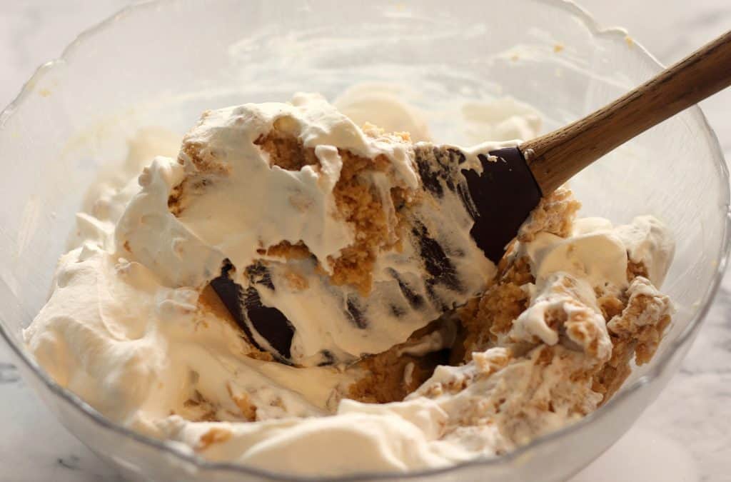 Mixing the batter for No Bake Mini Peanut Butter Cheesecakes