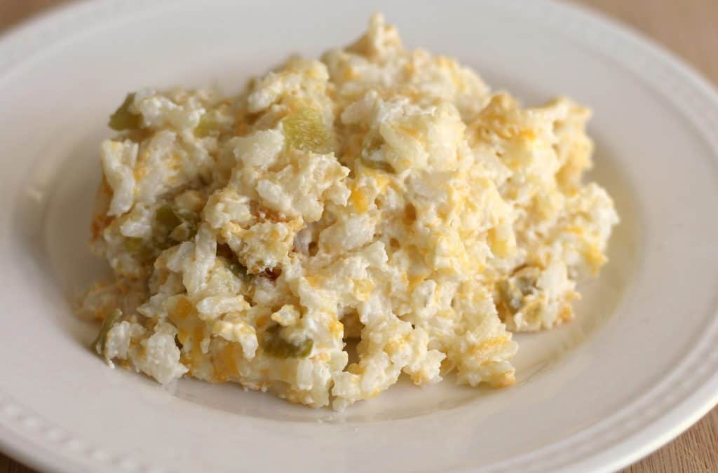 Sour Cream Green Chile Rice on a white plate