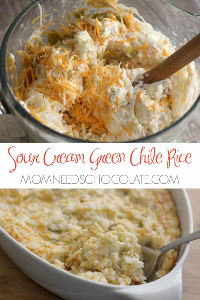 Sour Cream Green Chile Rice is an incredibly easy to make side dish that pairs perfectly with chicken, grilled meats, or Texmex meals. With just four simple ingredients that you can keep on hand, you'll be able to whip up this yummy rice any night! #Rice #SideDish #Cheese #GreenChilies #GreenChile #Sourcream #SourCreamRice #GreenChileRice