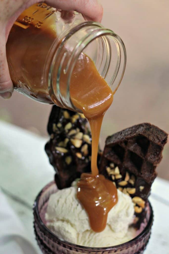Salted Caramel Chocolate Belgian Waffle Sundae