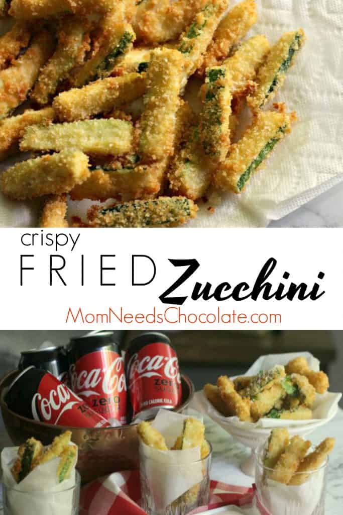Homemade Fried Zucchini | Delicious and crispy fried zucchini is so easy to make at home! Dip them in ranch dressing or warm marinara sauce for a perfect crunchy, salty snack. | #Zucchini #Snack #GameDay #Football #Party #PartyFood #FriedZucchini #MomNeedsChocolate