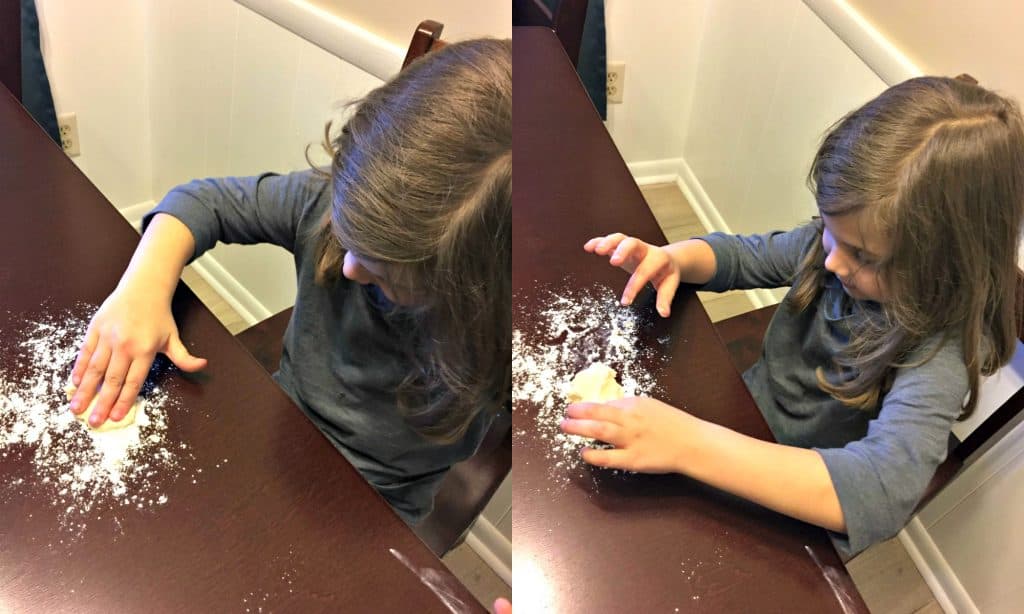 Child playing with pie dough when making Classic Pumpkin Pie Recipe