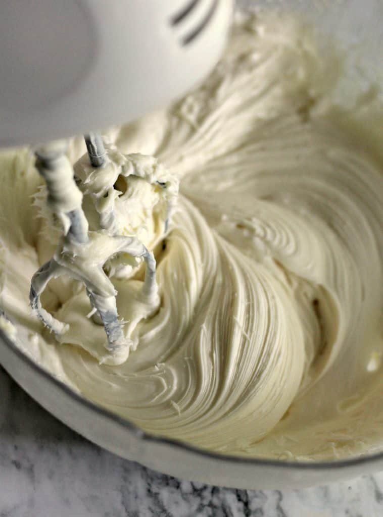 Mixing up homemade cream cheese icing for Pineapple Cake with Cream Cheese Frosting