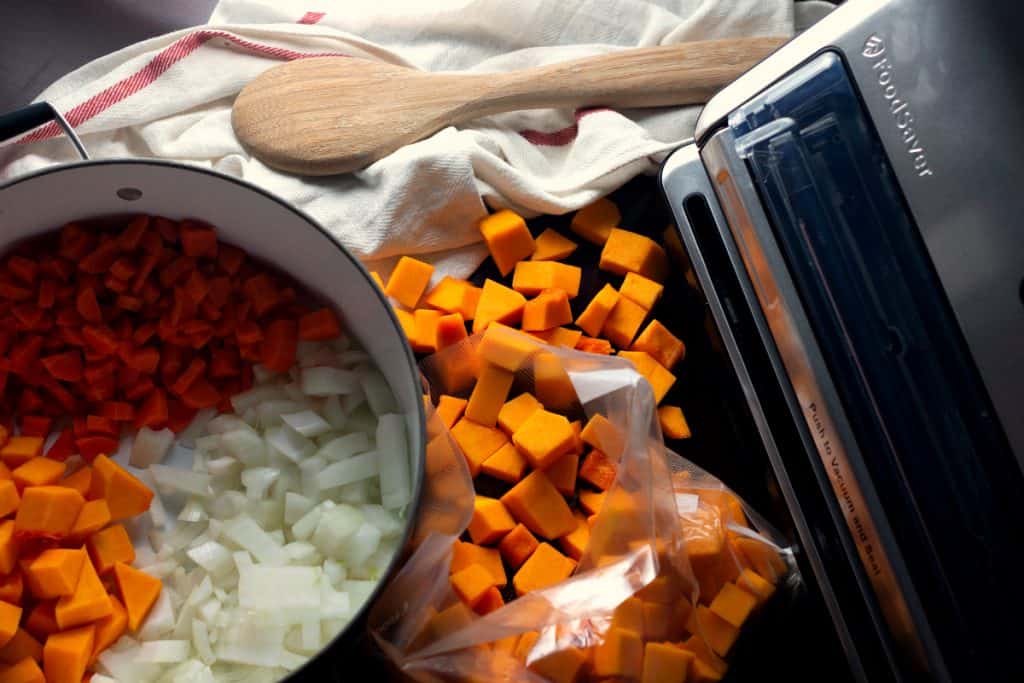 Mixing fresh ingredients for Savory Butternut Squash Soup
