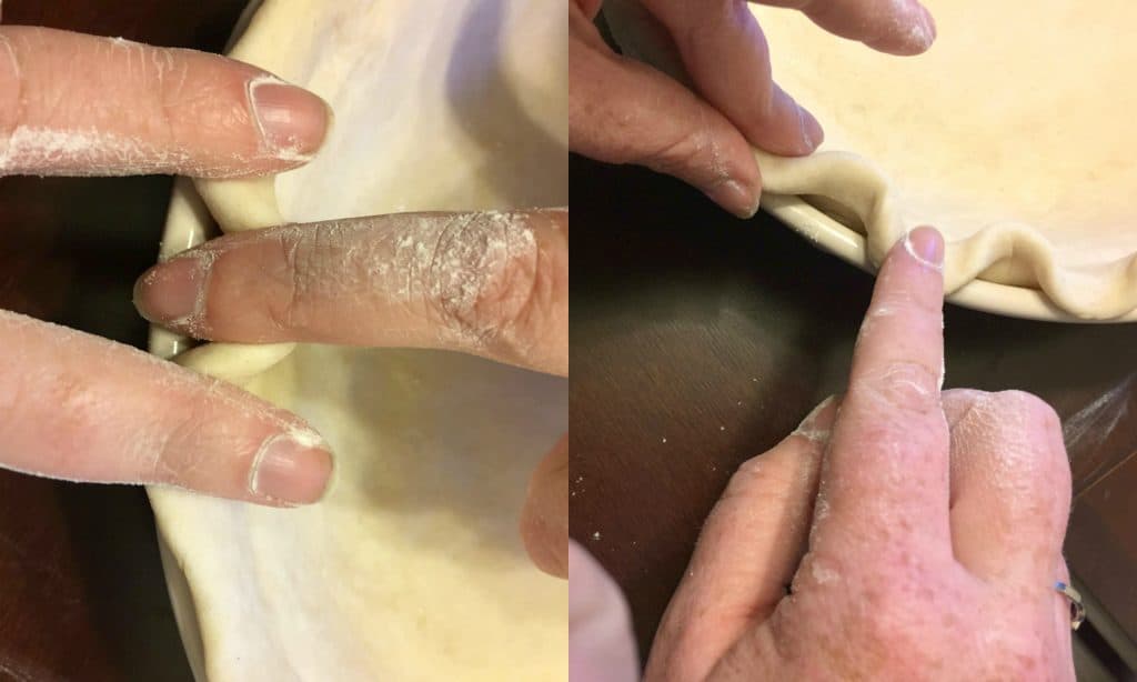 Pinching the edges of a Homemade Shortening Pie Crust