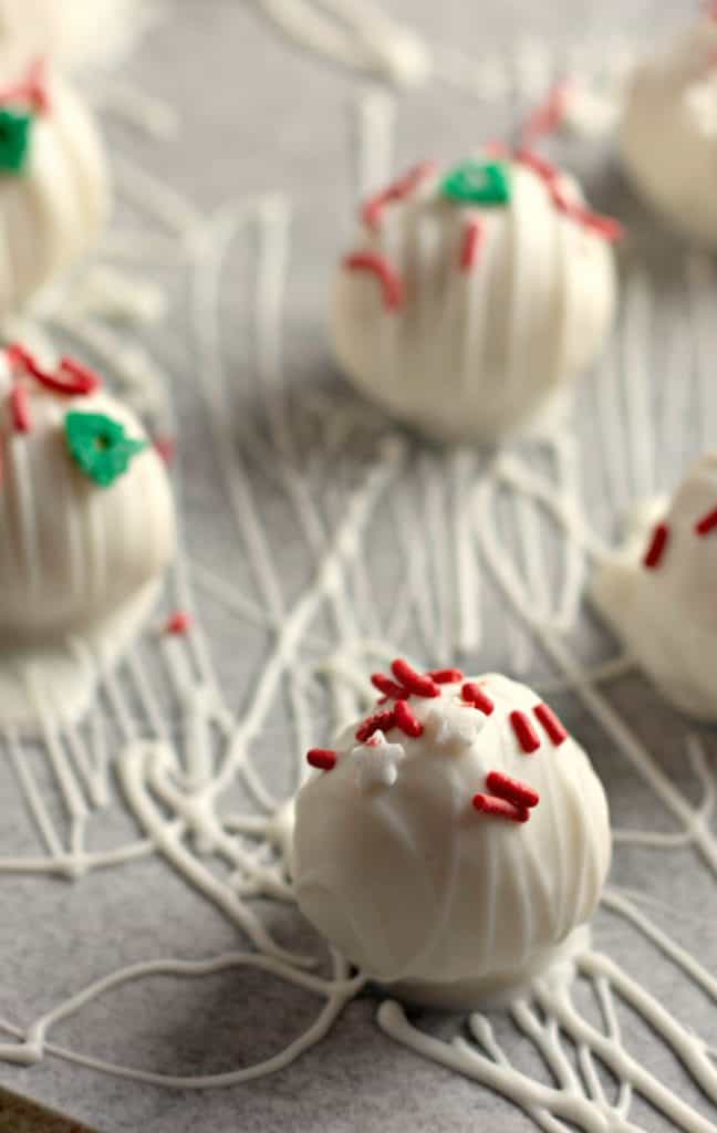 Finished Christmas Sugar Cookie Truffles ready to be served