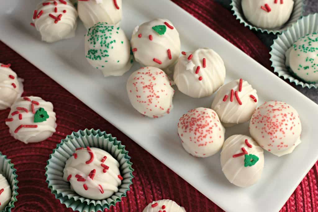 Christmas Sugar Cookie Truffles in mini paper muffin cups