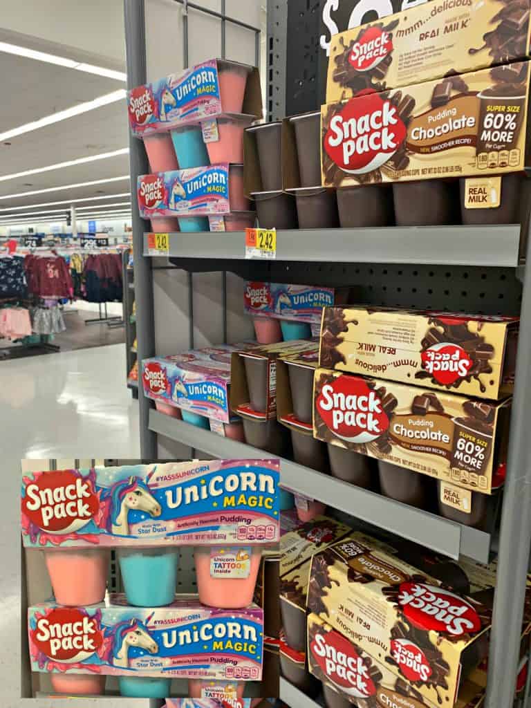 Snack Packs at Walmart for making Unicorn Pudding Cups Craft