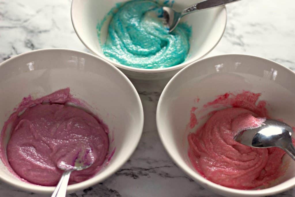 Coloring macaron batter for making Marshmallow PEEPS® Macaron Cookies