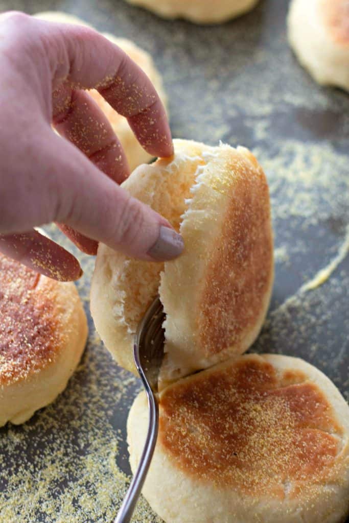 Homemade English Muffins | After you taste these Homemade English Muffins, you'll never want to go back to store-bought! English muffins are fun and very cheap to make at home. Store them in the freezer to have on hand whenever you want an English muffin. #EnglishMuffins #HomemadeBread #Bread #Breakfast #MomNeedsChocolate