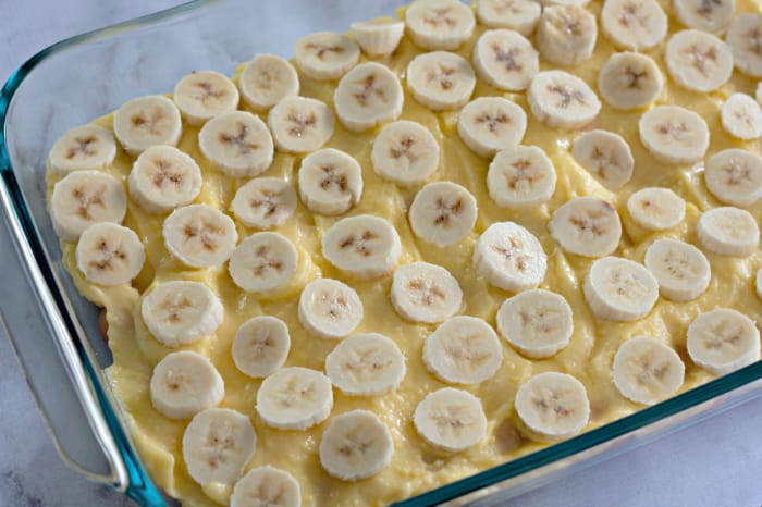 the banana layer of the The Best Banana Pudding Recipe