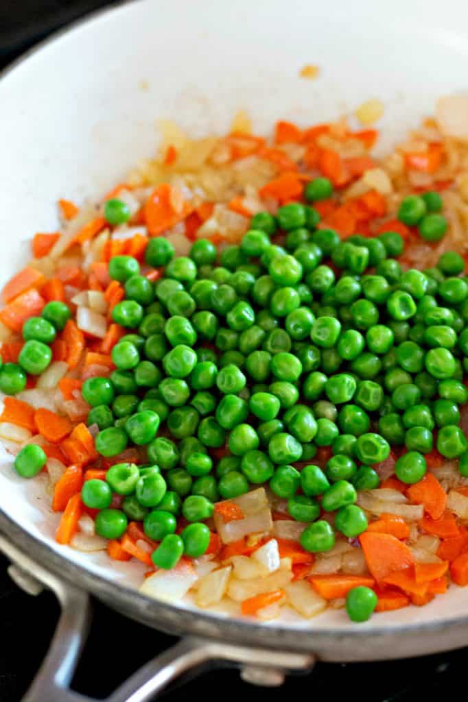 Pan frying peas and carrots