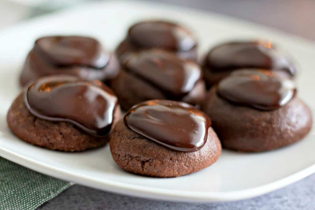 Chocolate Fudge Drop Cookies on a white plate
