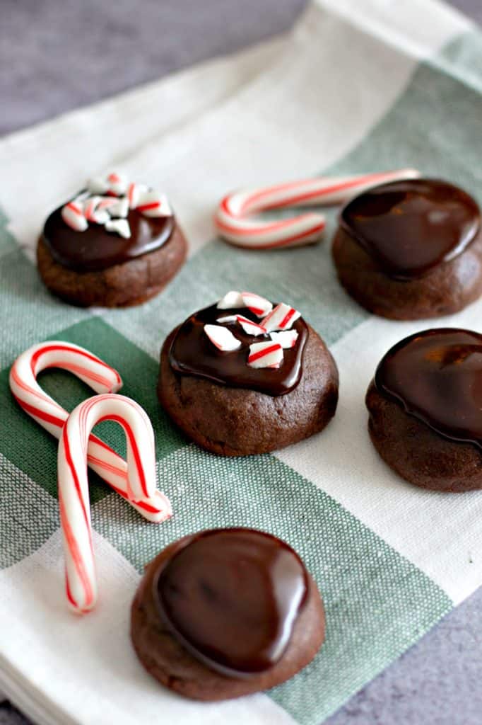 Chocolate Fudge Drop Cookies with candy canes