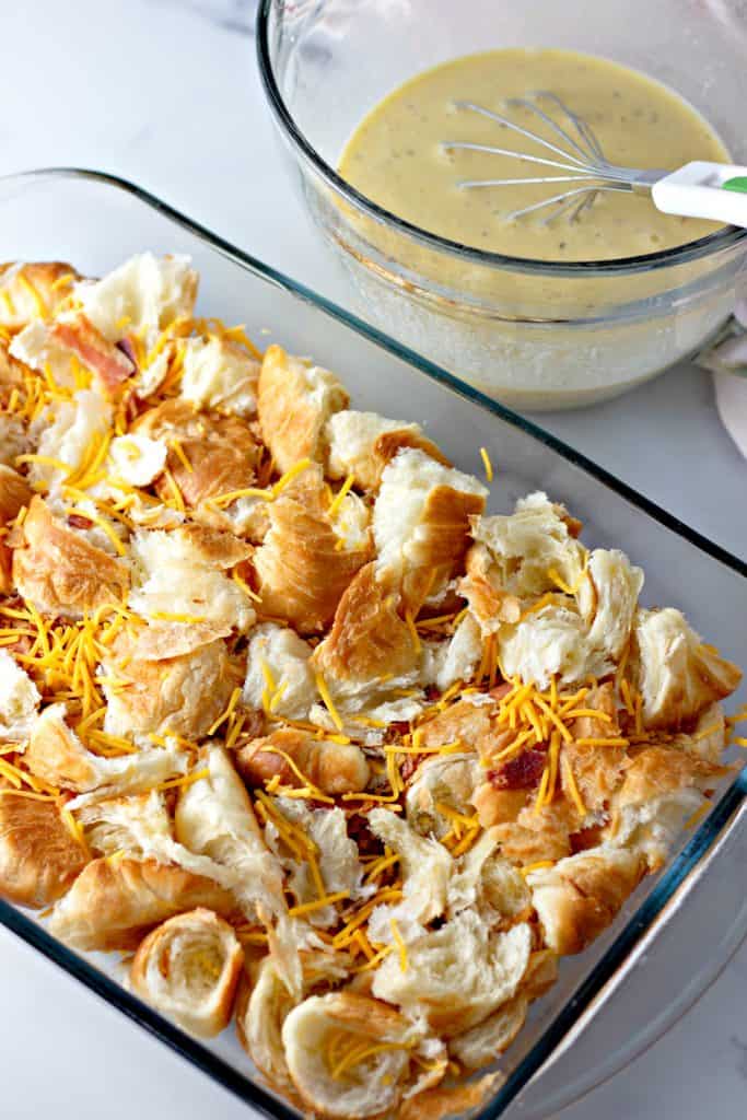 croissants and cheese in a baking dish