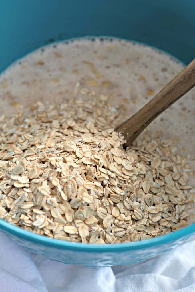 stirring the oats into the batter